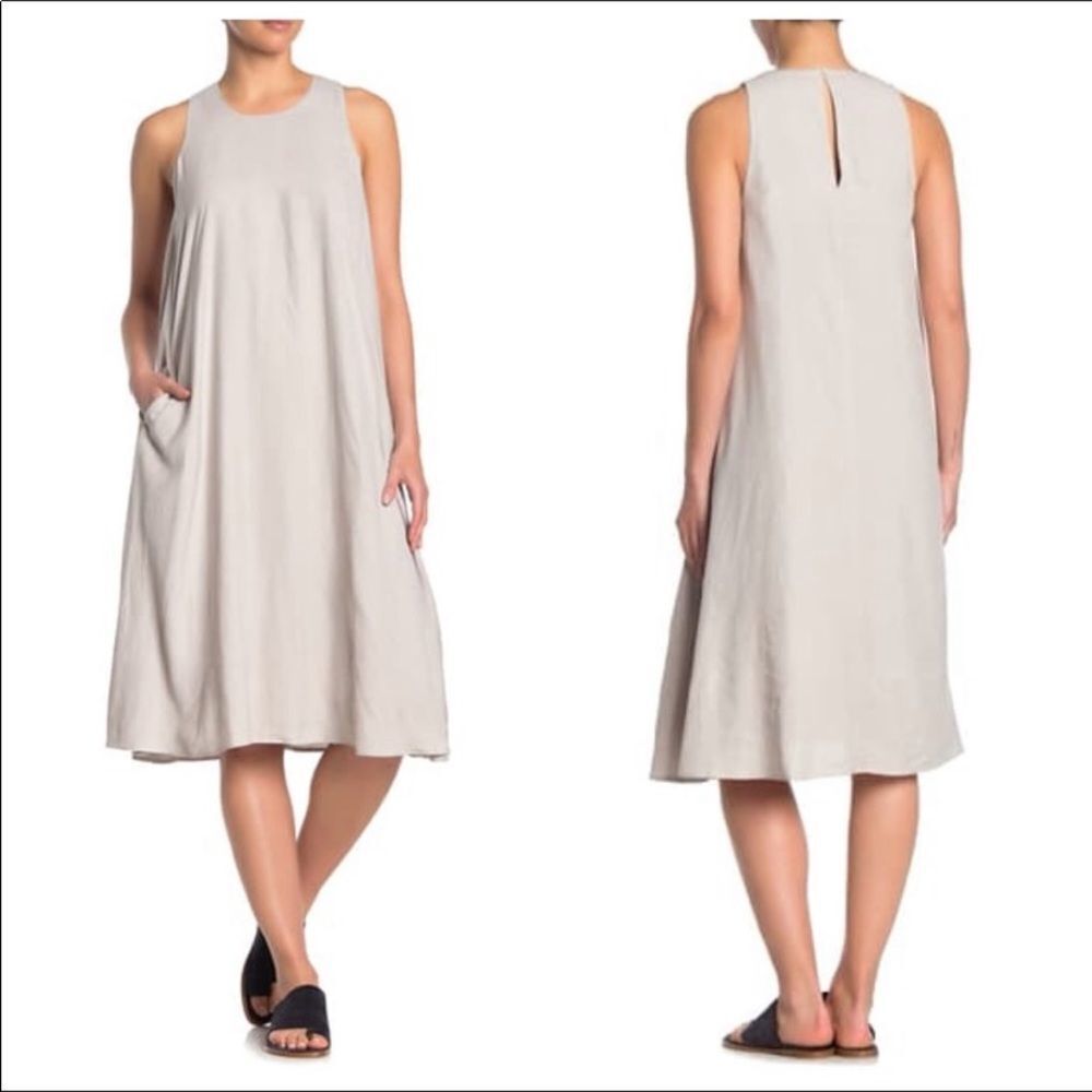NWT James Perse Neutral Beige Cut Away Maxi Tank Sleeveless Dress Pockets XS 0